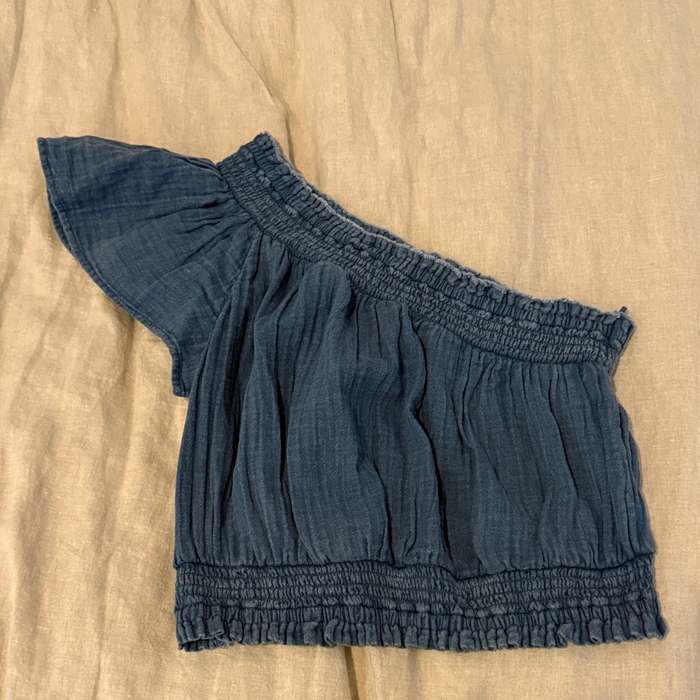 One-Shoulder Blue Denim Top